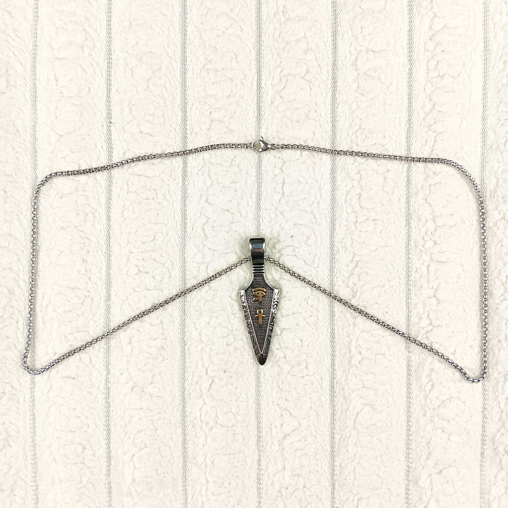 Stainless Steel Necklace With Coptic Cross Spearpoint Arrowhead Design